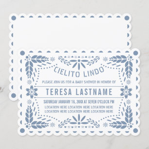 Invitation Dusty bleu et blanc cielito lindo bébé garçon douc