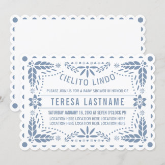 Invitation Dusty bleu et blanc cielito lindo bébé garçon douc