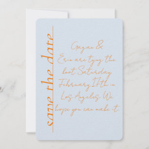 Invitation Dusty bleu et orange Love Note Enregistrer la date