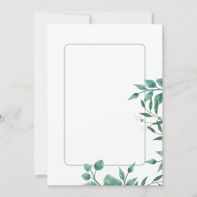 Invitation Dusty bleu et vert feuille version 2 blanc (Devant)
