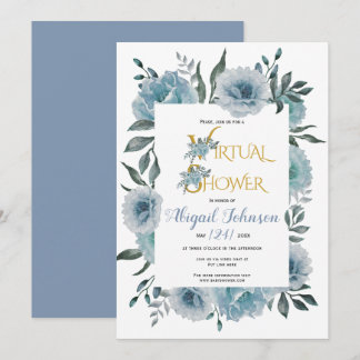 Invitation Dusty bleu fleurs virtuel bébé ou nuptiale douche
