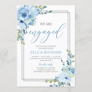Invitation Dusty bleu floral argent parties scintillant nous 