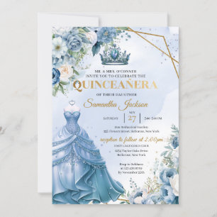 Invitation Dusty bleu floral Twin Princess Robe Quinceañera