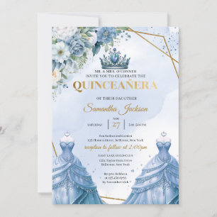 Invitation Dusty bleu floral Twins Princess Dress Quinceañera