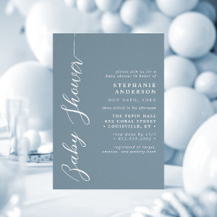 Invitation Dusty Bleu Simple Baby shower de script moderne