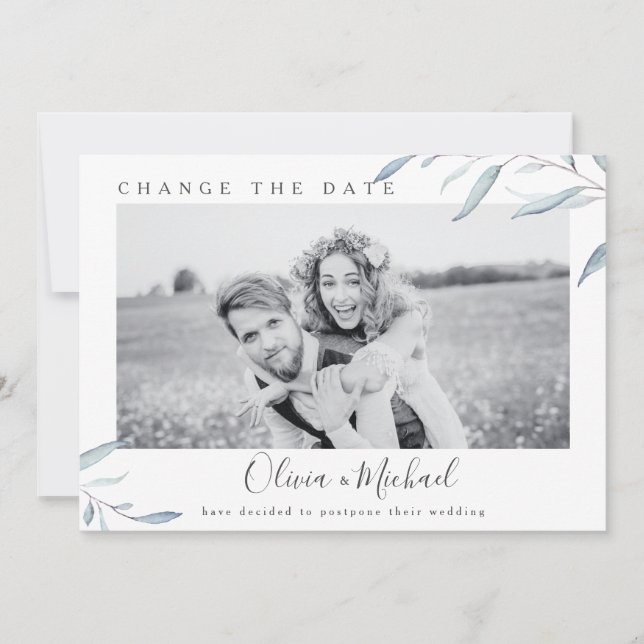 Invitation Dusty bleu vert photo changer la date (Devant)
