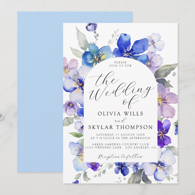 Invitation Dusty bleu violet mauve Mariage de fleurs de marin (Devant / Derrière)