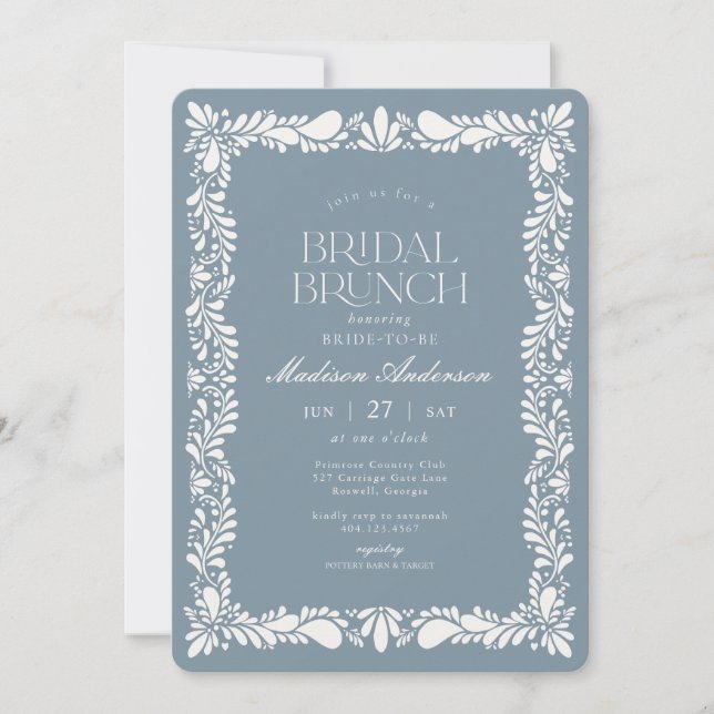 Invitation Dusty Blu Talavera Carrelage Fiesta Bridal Brunch (Devant)