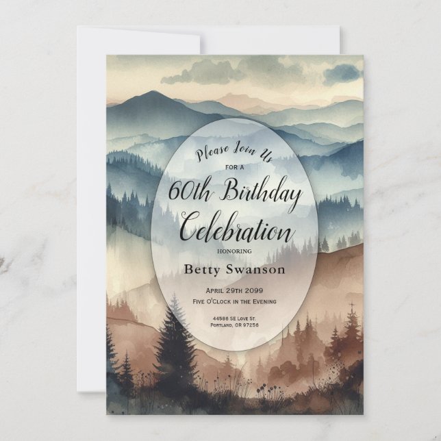 Invitation Dusty Blue and Mocha Brown Mountains Custom Year (Devant)