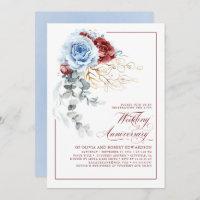Dusty Blue and Red Floral Wedding Anniversary