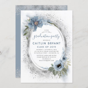 Invitation Dusty Blue and Silver Parties scintillant Graduati