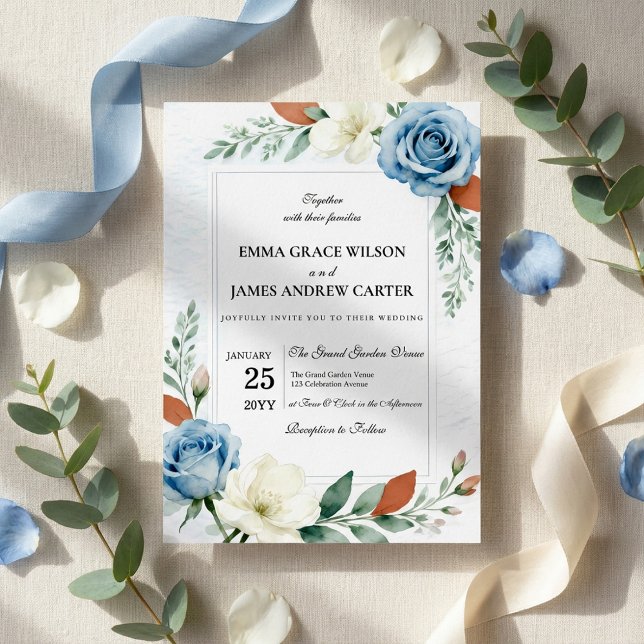 Invitation Dusty Blue and Terracotta Floral Wedding (Créateur téléchargé)
