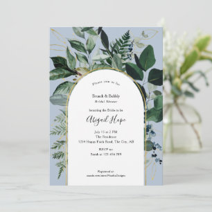 Invitation Dusty BLue Aquarelle Verdure Déjeuner nuptial