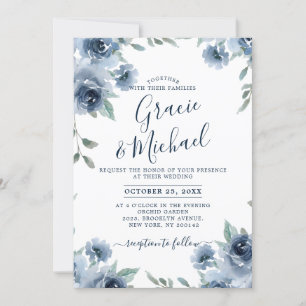 Invitation Dusty Blue Ardoise Floral Botanique Chic Mariage