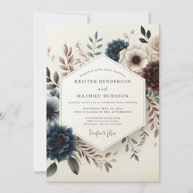 Invitation Dusty Blue Autumn Blossom Wedding (Devant)