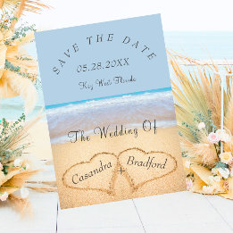 Invitation Dusty Blue Beach Mariage 2 Coeurs dans le sable