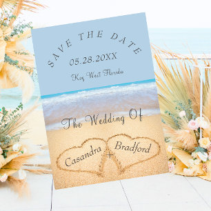 Invitation Dusty Blue Beach Mariage 2 Coeurs dans le sable