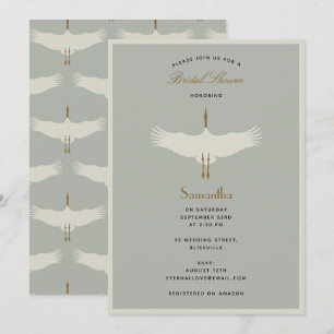 Invitation Dusty Blue Birds Swans Fête des mariées Art Déco