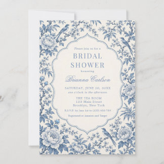 Invitation Dusty Blue Blanc Chinoiserie Floral Mariage Shower
