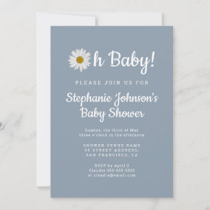 Invitation Dusty Blue Bohemian Daisy Oh Baby Baby shower