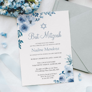 Invitation Dusty Blue Bohemian Floral Bat mitzvah
