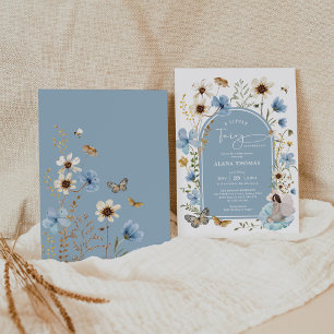 Invitation Dusty Blue Boho Fairy Fleur sauvage Baby shower fi