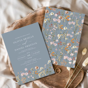 Invitation Dusty Blue Boho Fleur sauvage Jardin Mariage
