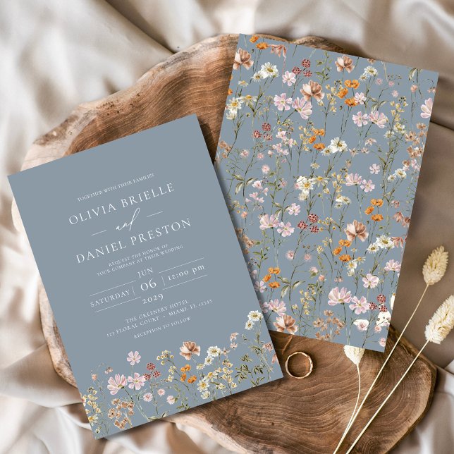Invitation Dusty Blue Boho Fleur sauvage Jardin Mariage (Créateur téléchargé)