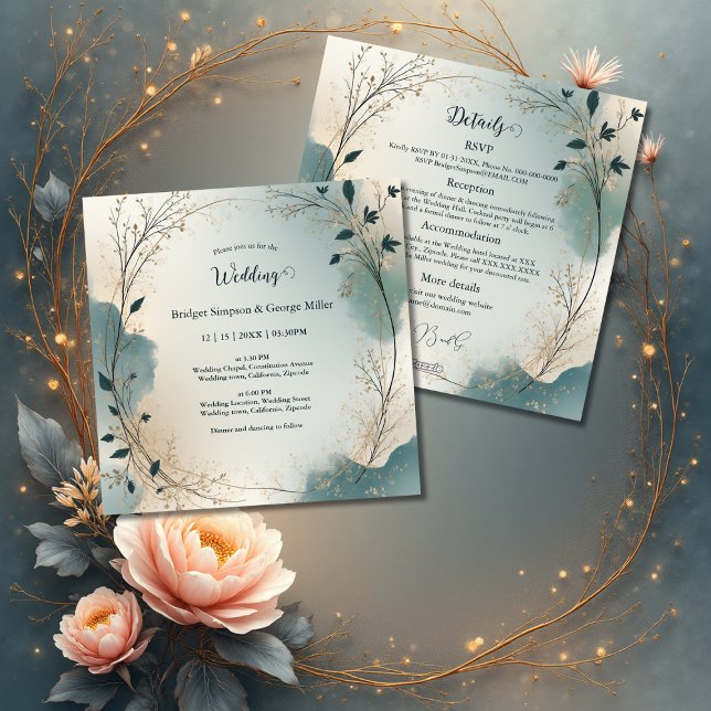 Invitation Dusty Blue Boho foliage wreath all in one wedding (Créateur téléchargé)