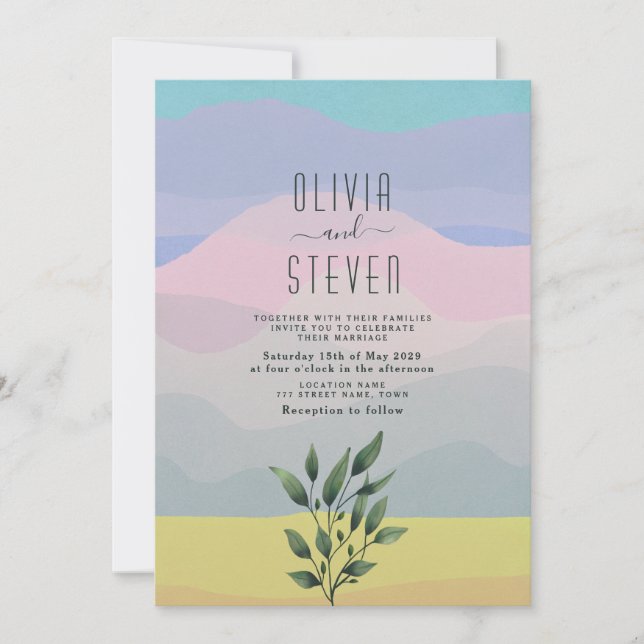 Invitation Dusty Blue Boho Mountain Mariage (Devant)