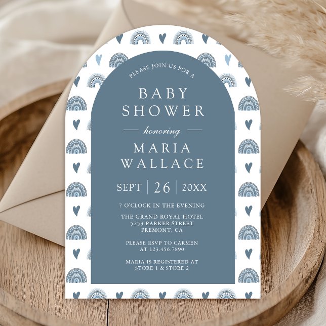 Invitation Dusty Blue Boho Rainbow Arch Baby shower (Créateur téléchargé)
