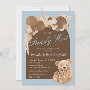 Invitation Dusty Blue Boho Teddy Bear Baby shower