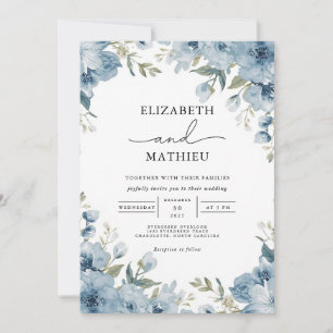 Invitation Dusty Blue Botanical Floral Garden Mariage