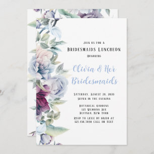 Invitation Dusty Blue Botanical Florals Bridesmaids Déjeuner