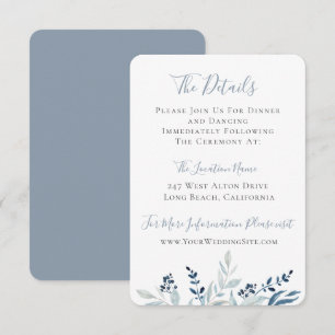 Invitation Dusty Blue Botanical Foliage Détails du Mariage