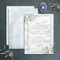 Dusty Blue Botanical Greenery Marbre blanc Mariage