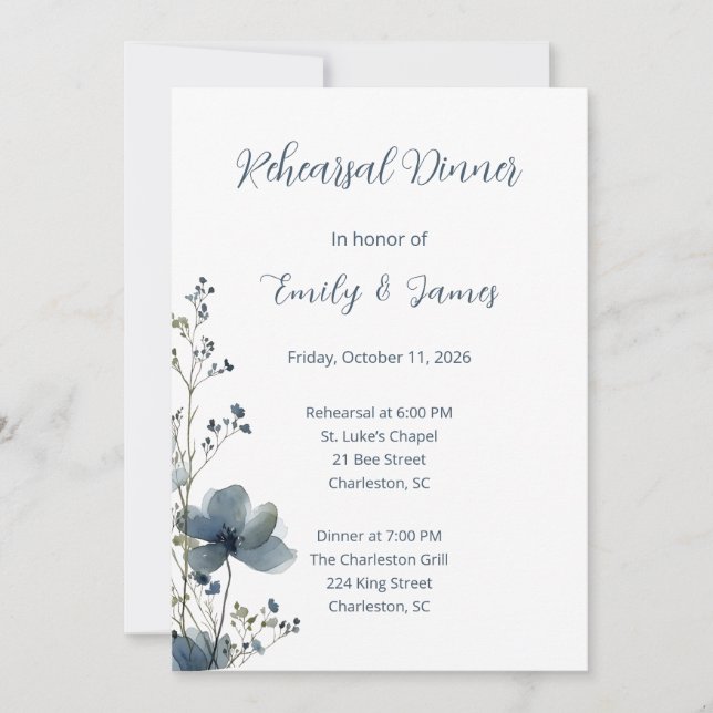 Invitation Dusty Blue Botanical Wedding (Devant)