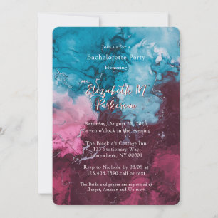 Invitation Dusty Blue Bourgogne Alcool Ink Bachelorette Party