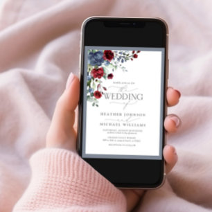 Invitation Dusty Blue Bourgogne Aquarelle Mariage Floral