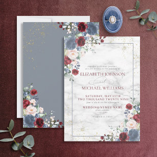 Invitation Dusty Blue Bourgogne Blush Gold FlorMariage