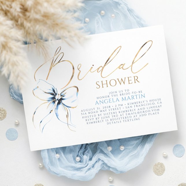 Invitation Dusty Blue Bow Elegant Romantic Bridal Shower (Dusty Blue Bridal Shower Invitation Elegant Romantic Whimsical Chic)