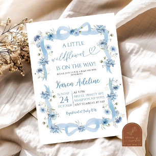Invitation Dusty Blue Bow Petit Baby shower Fleur sauvage