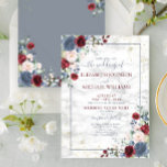 Invitation Dusty Blue Burgundy Blush Gold Floral Wedding<br><div class="desc">Create the perfect wedding invitation with this trendy dusty blue, burgundy marsala and blush pink floral and greenery watercolor floral design, featuring a faux carrera marble background, hand lettered script typography and faux gold dust. Includes wedding website information as well. Thank you sooo much for supporting our small business, we...</div>