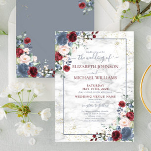 Invitation Dusty Blue Burgundy Blush Gold Floral Wedding