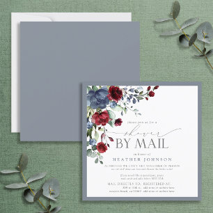 Invitation Dusty Blue Burgundy Floral Bridal Shower Mail