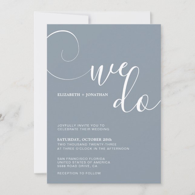 Invitation Dusty Blue Calligraphy Script Nous faisons Mariage (Devant)
