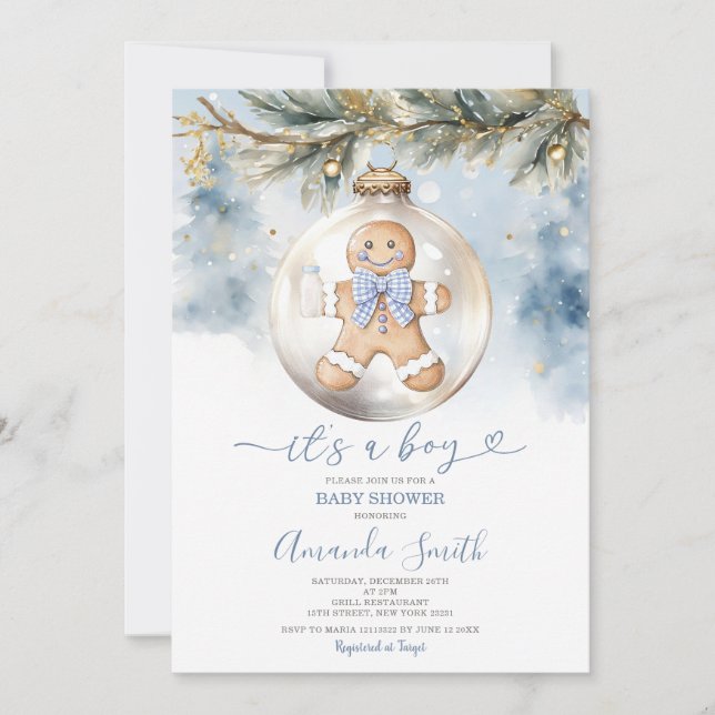 Invitation Dusty Blue C'est un garçon Cookies Baby shower de  (Devant)