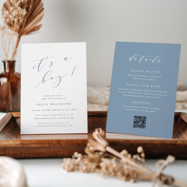 Invitation Dusty Blue "C'est un garçon" tout en un Baby showe (Créateur téléchargé)