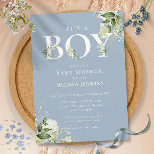 Invitation Dusty Blue C'est un garçon vert lettre Baby shower