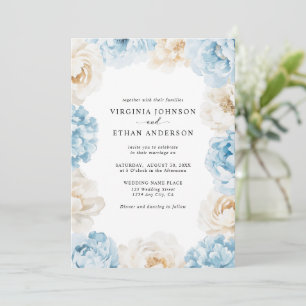 Invitation Dusty Blue Champagne Pierres d'ivoire Mariage flor